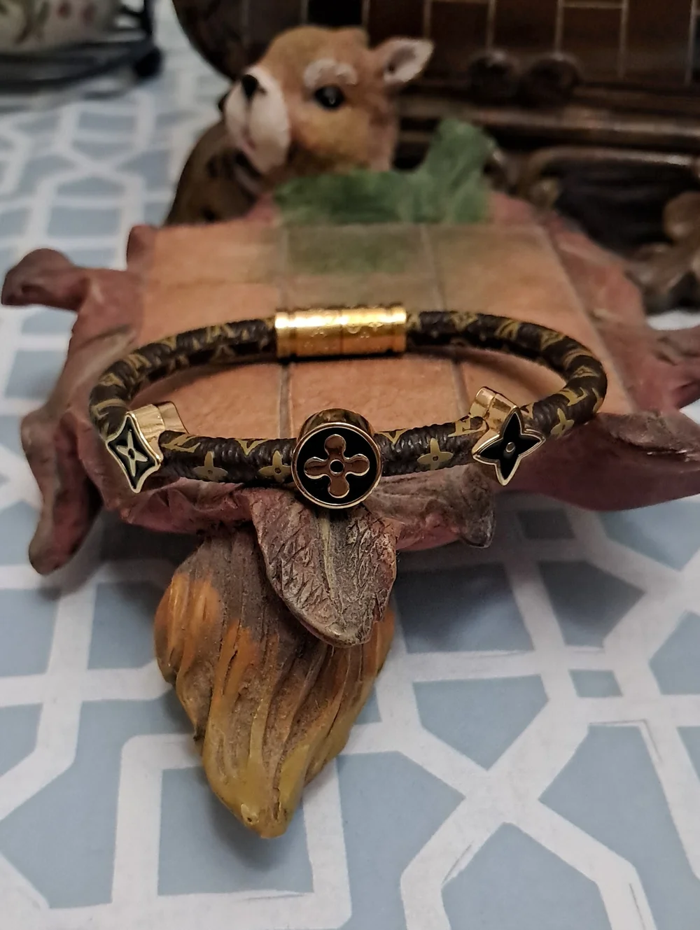 Fashion Jewelry Brown & Gold Men's Logo-Accent Bracelet